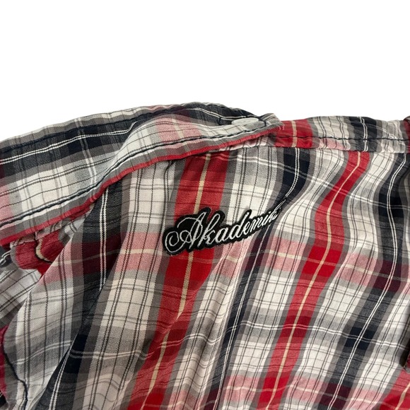 Akademiks Mens 2XL Plaid Button Down Shirt Red Black White Long Sleeve Cotton - Picture 8 of 13